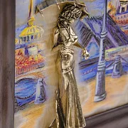 Картина «Девушка с зонтом. Набережная. Мост» на ониксе — оригинальный подарок — фотография 2