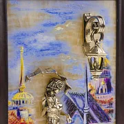 Картина «Девушка с зонтом. Набережная. Мост» на ониксе — оригинальный подарок — фотография 4