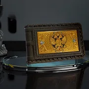 На память: Кожаная визитница «Герб России» — фотография 1