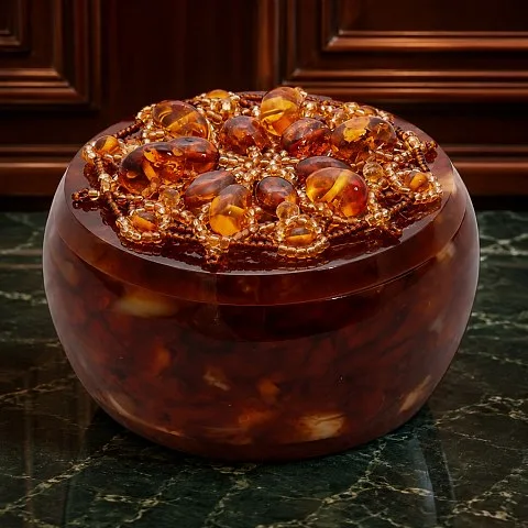 На память: Шкатулка из янтаря с природной текстурой