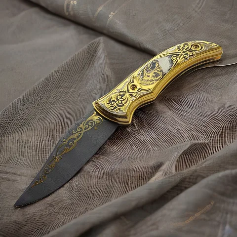 В подарок: Дамасский складной нож «Медведь» №2